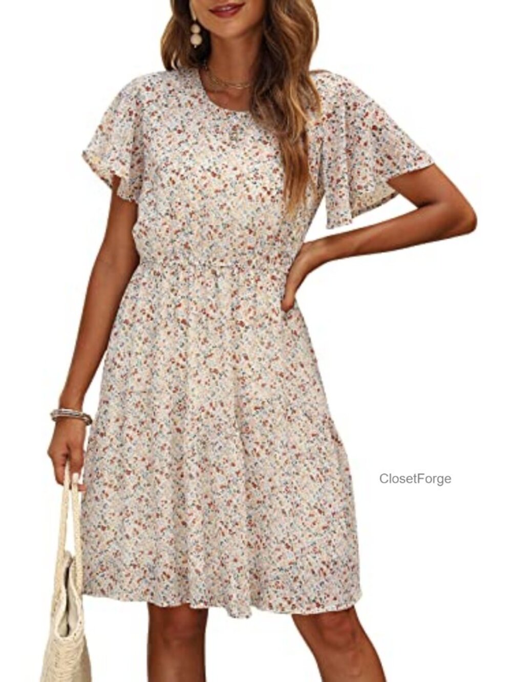 Chiffon Floral Women's Casual Summer Dress Knee Length